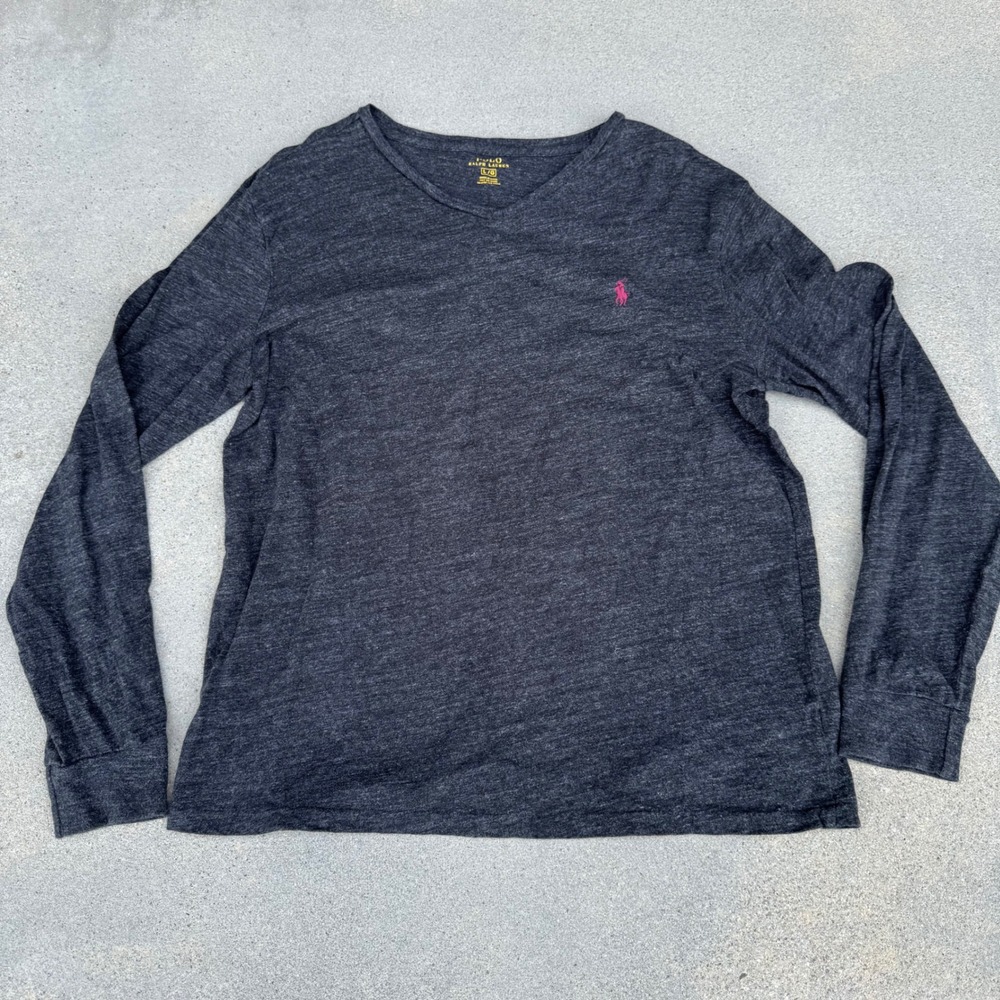 Polo Ralph Lauren Mens V-Neck‎ Long Sleeve T-Shirt Charcoal Gray - Picture 2 of 5
